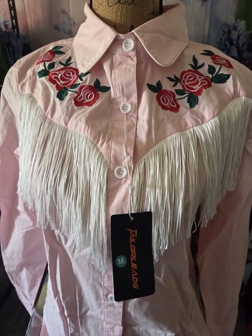 🍍Western Fringe Rose Embroidered Blouse